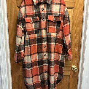 Women’s Plaid Long Shacket Button-Up Coat Size Medium
